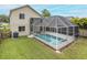 The backyard features a screened pool and a well-maintained lawn, perfect for enjoying outdoor activities at 4228 Savage Station Cir, New Port Richey, FL 34653
