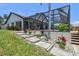 Well landscaped backyard with an enclosed lanai offering privacy and a relaxing outdoor space at 6119 Galleon Way, Tampa, FL 33615