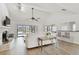Spacious living area features a fireplace, waterfront views and bar seating at 6119 Galleon Way, Tampa, FL 33615