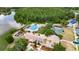 Aerial view showcases a resort-style pool, tennis court, and clubhouse nestled amidst serene landscaping at 9481 Highland Oak Dr # 1511, Tampa, FL 33647