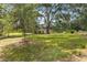 Lush backyard featuring mature trees, green grass and partial house view at 9542 Wallien Dr, Brooksville, FL 34601