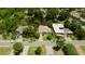 An aerial view shows a home with a well-manicured lawn and a pond in the backyard at 3010 Grand View Ave, Clearwater, FL 33759