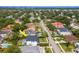 Aerial view of a neighborhood featuring a home with a pool and lush greenery at 4111 W Swann Ave, Tampa, FL 33609