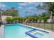 Backyard with swimming pool, playground, and lush tropical landscaping at 4111 W Swann Ave, Tampa, FL 33609