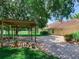 Backyard patio with pergola, brick pavers, and lush green lawn at 10504 Echo Lake Dr, Odessa, FL 33556