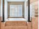 Bathroom featuring a soaking tub and glass block window at 10504 Echo Lake Dr, Odessa, FL 33556