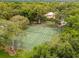 Aerial view of community tennis courts surrounded by mature trees at 11816 Raintree Lake Ln # B, Tampa, FL 33617