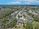 Aerial view of community showing mature trees, multiple houses, and a cul-de-sac at 14223 Lambert Bridge Ln, Lithia, FL 33547