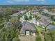 A scenic aerial view of a suburban neighborhood showcases lush landscaping and well-maintained homes at 14223 Lambert Bridge Ln, Lithia, FL 33547