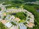 A picturesque aerial view of the community with well-manicured lawns, green spaces, and a tranquil pond at 21209 Diamonte Dr, Land O Lakes, FL 34637