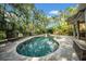 Beautiful backyard pool surrounded by mature trees and lush landscaping, creating a private oasis at 3903 W De Leon St, Tampa, FL 33609