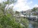 Enjoy a scenic waterfront view with boats docked, surrounded by lush trees and neighboring homes at 4673 Dewey Dr, New Port Richey, FL 34652
