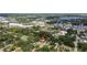 Aerial real estate view showcases the property's location amidst lush greenery, near shops and community spaces at 502 Lincoln Ave, Tarpon Springs, FL 34689