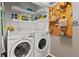 Well-organized laundry room features white LG washer and dryer, ample shelving, and a creative pegboard organizer at 502 Lincoln Ave, Tarpon Springs, FL 34689