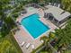 Aerial view of the community pool, surrounded by brick pavers and lush landscaping, offers a great view of the spa at 5102 White Pine Ne Cir, St Petersburg, FL 33703