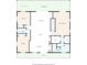 Illustration of a house floor plan featuring two bedrooms, multiple bathrooms, living areas and a covered deck at 5331 Bayou Grande Ne Blvd, St Petersburg, FL 33703