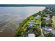 Aerial view of a lakeside neighborhood featuring a property outlined in red with mature trees and water access at 1045 28Th S Ave, St Petersburg, FL 33705