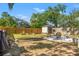 Spacious fenced backyard with shed, raised garden beds and a gravel firepit area with Adirondack chairs at 1302 E Flora St, Tampa, FL 33604