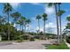 Gated community entrance with lush landscaping and mature palm trees under a blue sky at 14612 Corkwood Dr, Tampa, FL 33626