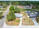 Aerial view showcases this single Gathering home with mature trees and a private in-ground swimming pool at 1569 Larkin Rd, Spring Hill, FL 34608