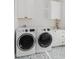 This laundry room offers front loading machines and cabinets for ample storage space at 216 High St, Tarpon Springs, FL 34689