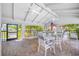 Pool-side pavilion featuring tables, chairs, ceiling fans, and an American flag for community enjoyment at 3447 Killdeer Pl, Palm Harbor, FL 34685