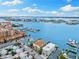 An aerial view of the neighborhood from the marina, water, and condominiums at 479 E Shore Dr # 5, Clearwater, FL 33767