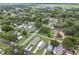 This aerial view shows a neighborhood with mature trees and green lawns near a distant airport at 4802 18Th St, Zephyrhills, FL 33542