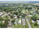 This aerial view shows a property in a neighborhood with mature trees and green lawns at 4802 18Th St, Zephyrhills, FL 33542