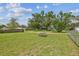 Expansive backyard with lush lawn and picnic table for Gathering enjoyment at 4802 18Th St, Zephyrhills, FL 33542