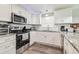 Kitchen with white cabinetry, granite counters, subway tile backsplash and stainless steel appliances at 4802 18Th St, Zephyrhills, FL 33542