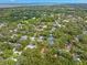 Wide aerial shot shows the home nestled among mature trees, highlighting its secluded location at 56 Bay Woods Dr, Safety Harbor, FL 34695