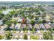 Aerial view showcasing a quiet residential neighborhood with tree-lined streets and a nearby lake at 2024 Glen Forge St, Brandon, FL 33511