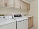 Convenient laundry room equipped with a washer, dryer, sink, and storage cabinets at 2216 Evans Rd, Clearwater, FL 33763