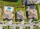 Overhead view of single-Gathering homes, showcasing pools and manicured lawns at 33255 Kateland Dr, Wesley Chapel, FL 33545