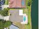 Aerial view of the home showing the backyard with a pool and screened in porch at 7246 Bucks Ford Dr, Riverview, FL 33578