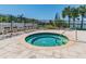 Community hot tub surrounded by lounge chairs and a black metal fence at 7246 Bucks Ford Dr, Riverview, FL 33578