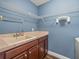 Laundry room featuring wooden cabinets, blue wall paint, a sink, and wire shelving at 14103 Stonebrook Ct, Tampa, FL 33624