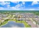 Beautiful aerial view of a home in a desirable neighborhood near a pond, showcasing the community's layout and green spaces at 18824 Birchwood Groves Dr, Lutz, FL 33558