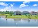 Beautiful backyard with lush green grass on the waterfront and large screened in lanai, perfect for outdoor entertaining at 18824 Birchwood Groves Dr, Lutz, FL 33558