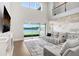 Open living room boasts high ceilings, waterfront views, and seamless access to the kitchen at 18824 Birchwood Groves Dr, Lutz, FL 33558