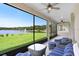 Screened patio with comfortable seating offering a stunning lake view, perfect for relaxation at 18824 Birchwood Groves Dr, Lutz, FL 33558