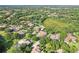 Aerial view of a community showing the house's location near a pond and lush greenery at 19711 Wellington Manor Blvd, Lutz, FL 33549
