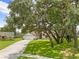 Charming single-story home with a well-manicured lawn, mature trees, and a welcoming red front door at 206 Forest Wood Ct, Spring Hill, FL 34609
