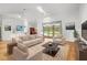 Inviting living room with comfortable seating and views of the screened-in pool at 206 Forest Wood Ct, Spring Hill, FL 34609