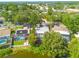 Community aerial view of home overlooking a lake, a screened pool and a charming outdoor firepit at 2436 Beacon Groves Blvd, Palm Harbor, FL 34683