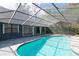 Inviting screened pool with brick patio, blue accent tiles and covered lanai at 4202 Deepwater Ln, Tampa, FL 33615