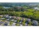 An aerial view of a well-planned residential area, surrounded by lush greenery and scenic lakes at 5446 Suncatcher Dr, Wesley Chapel, FL 33545