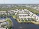 Beautiful aerial view of lakeside townhomes, showcasing lush landscaping and scenic waterfront in a desirable community at 580 Shoreham Ne Ct, St Petersburg, FL 33716