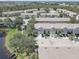 Aerial view of a well-maintained townhouse community with a pond at 580 Shoreham Ne Ct, St Petersburg, FL 33716